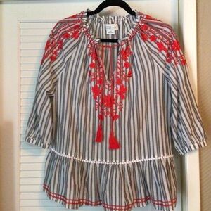 KATE SPADE/.Embroidered Striped Top - Sz S